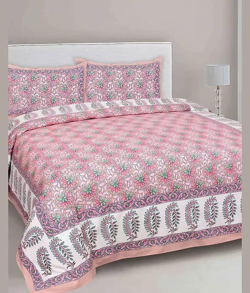 Bombay Spreads Cotton 1 Double King Bedsheet with 2 Pillow Covers ( Pink )