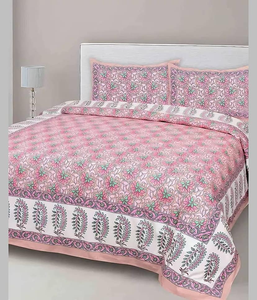 Bombay Spreads Cotton 1 Double King Bedsheet with 2 Pillow Covers ( Pink ) view 2