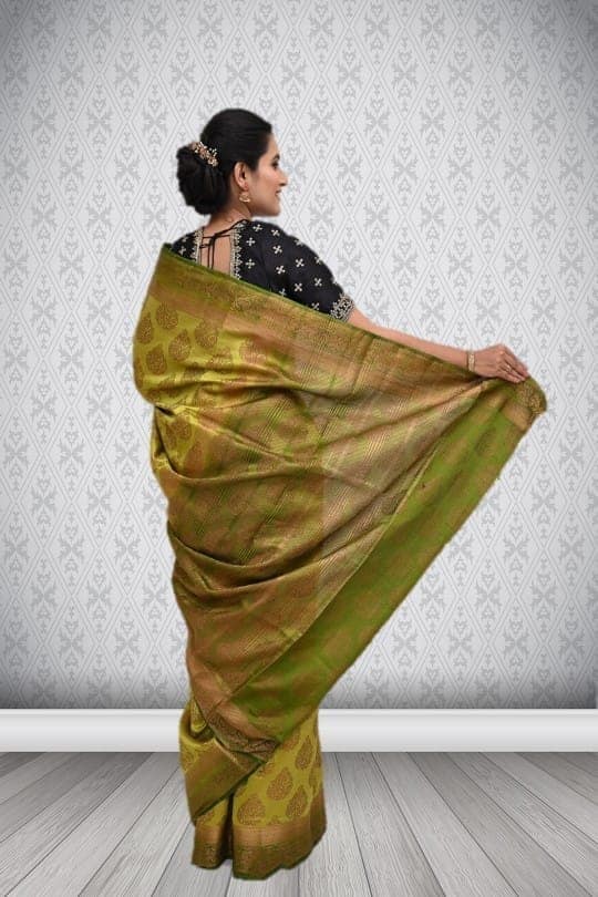 Olive Green Semi Silk Saree With Modish Design view 2