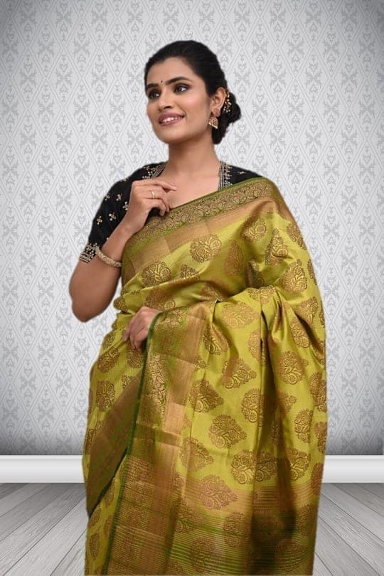 Olive Green Semi Silk Saree With Modish Design view 3