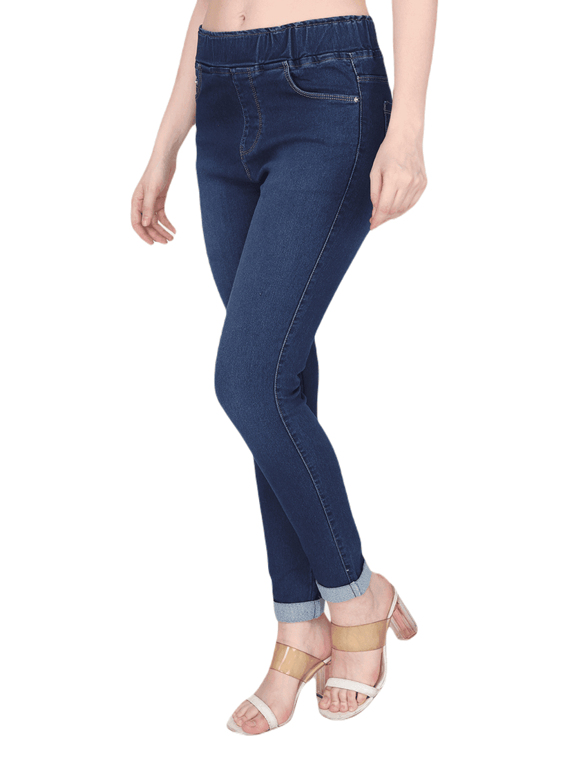 Albion By CnM Women Stretchable Dark Blue Denim Jegging view 2