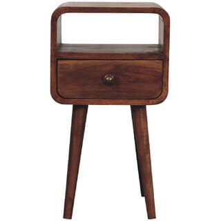 Mini Honey Caramel Curved Bedside with Open Slot