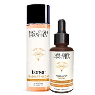 Nourish Mantra Radiant Glow Toner (150ml) & Glow Serum (30ml)/ Face Toner for Pore Tightening & Glowing Skin/ Face Serum for Skin Dullness & Boost Radiance/ For All Skin Types