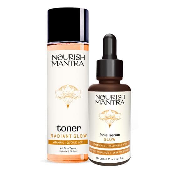 Nourish Mantra Radiant Glow Toner (150ml) & Glow Serum (30ml)/ Face Toner for Pore Tightening & Glowing Skin/ Face Serum for Skin Dullness & Boost Radiance/ For All Skin Types