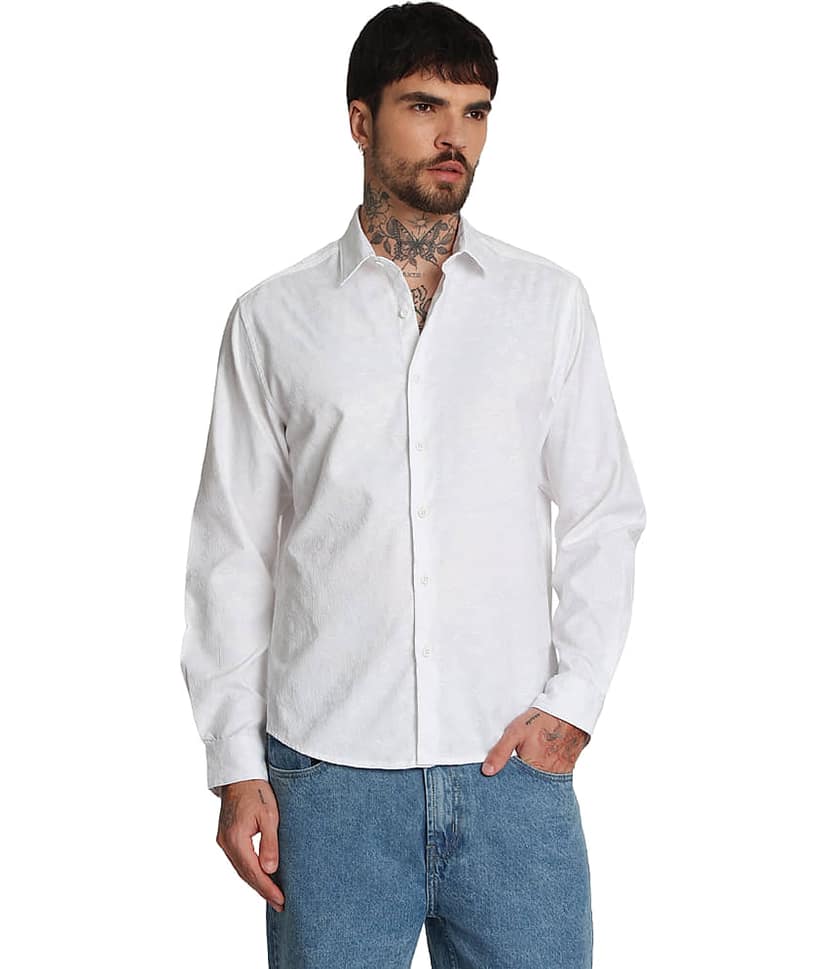 Bene Kleed Poly Cotton Regular Fit Self Design Full Sleeves Men's Casual Shirt - White ( Pack of 1 ) view 7