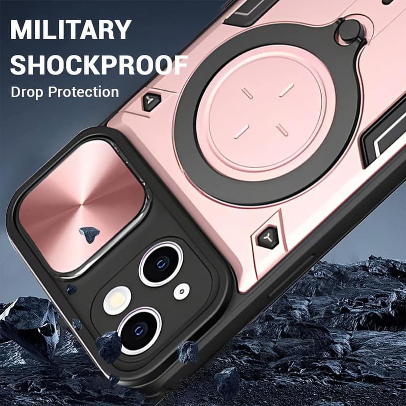 LIRAMARK Back Cover Case Compatible with iPhone 15 (6.1 inch) with Stand & Slider Camera Military Grade Drop Protection view 2