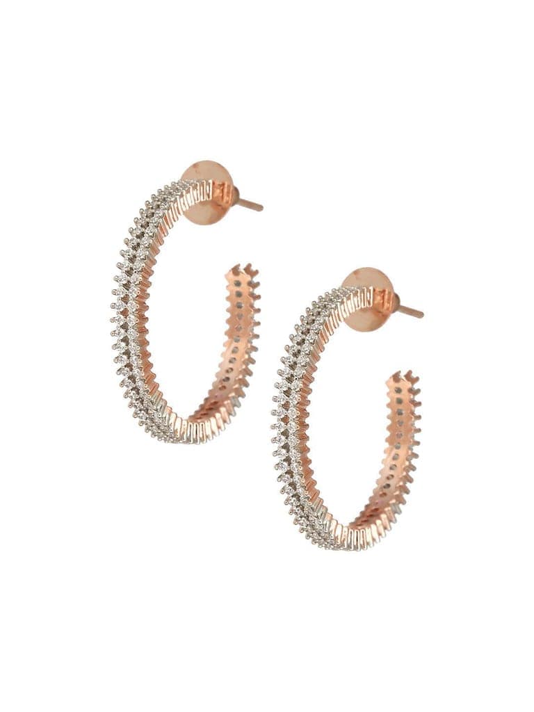 Rose Gold Plated Zircon Studded Minimal Hoop Earrings view 4
