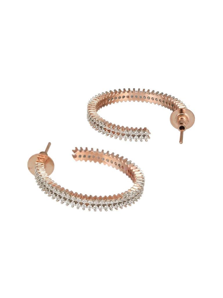 Rose Gold Plated Zircon Studded Minimal Hoop Earrings view 7