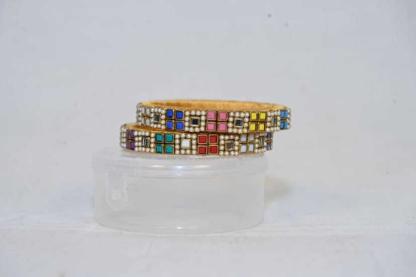 Gold Plated Multicolor Square Bangle Set view 2