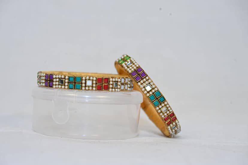 Gold Plated Multicolor Square Bangle Set view 3