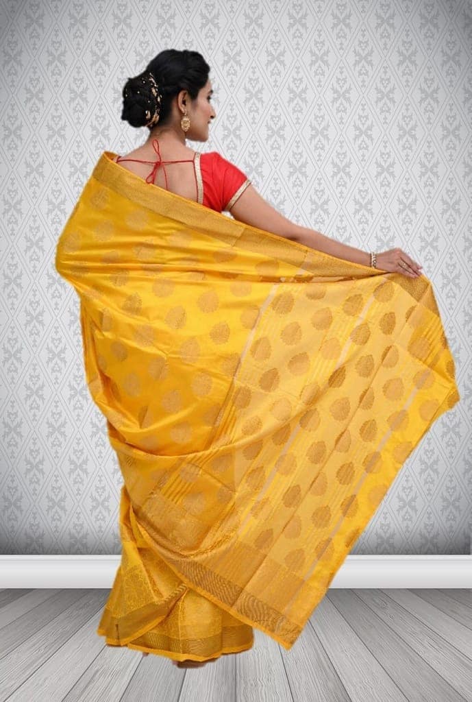 Yellow Semi Silk Saree With Modish Design view 2