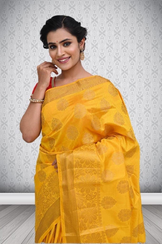 Yellow Semi Silk Saree With Modish Design view 3