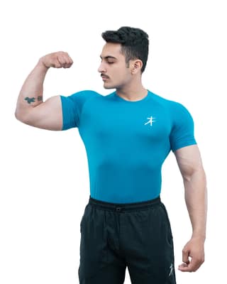 Athflex Men's Half Sleeve Edge Compression T-Shirt-Athletic Base Layer for Gym,Cycling,Training,Workout,Poly-Spandex Blend,Tactical Sportswear & Gymwear - sky blue/L