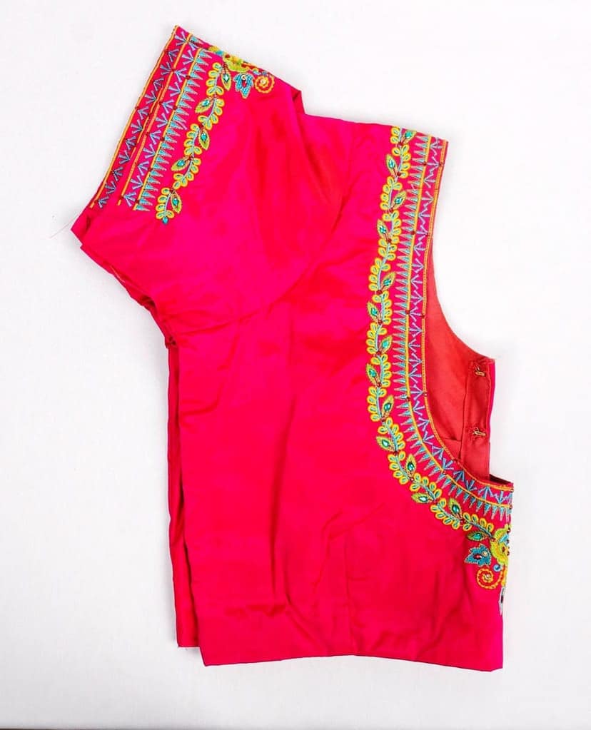 Pink Hand Embroidered Blouse With Floral Motifs view 2