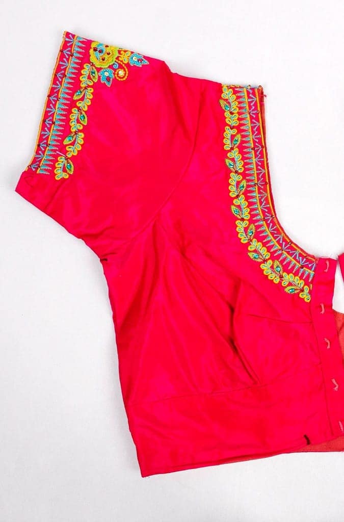 Pink Hand Embroidered Blouse With Floral Motifs view 3