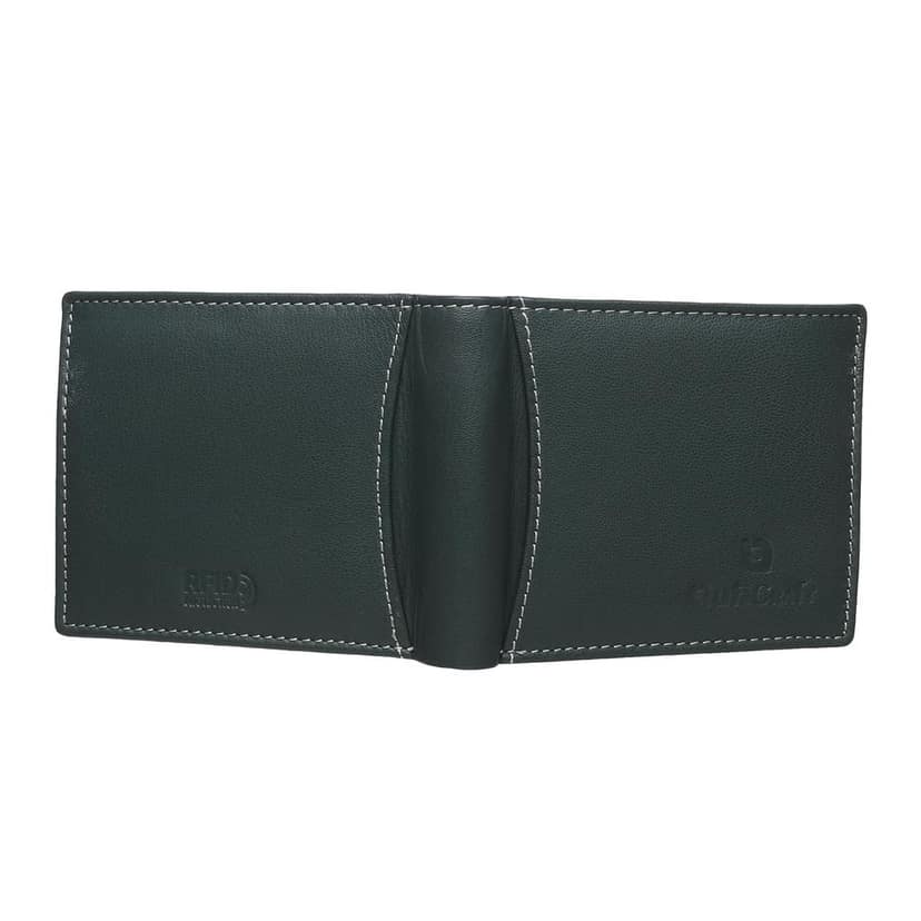 QufiCraft RFID Protection Genuine Leather Two Fold Wallet | Credit/Debit Card/Slim Minimalist | Office ID for Mens and Boys (10 Card Slots) (Green) view 4
