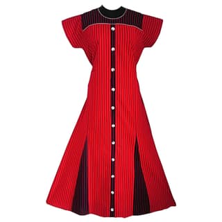 Kali pure cotton long gher red & black gown nighty for women
