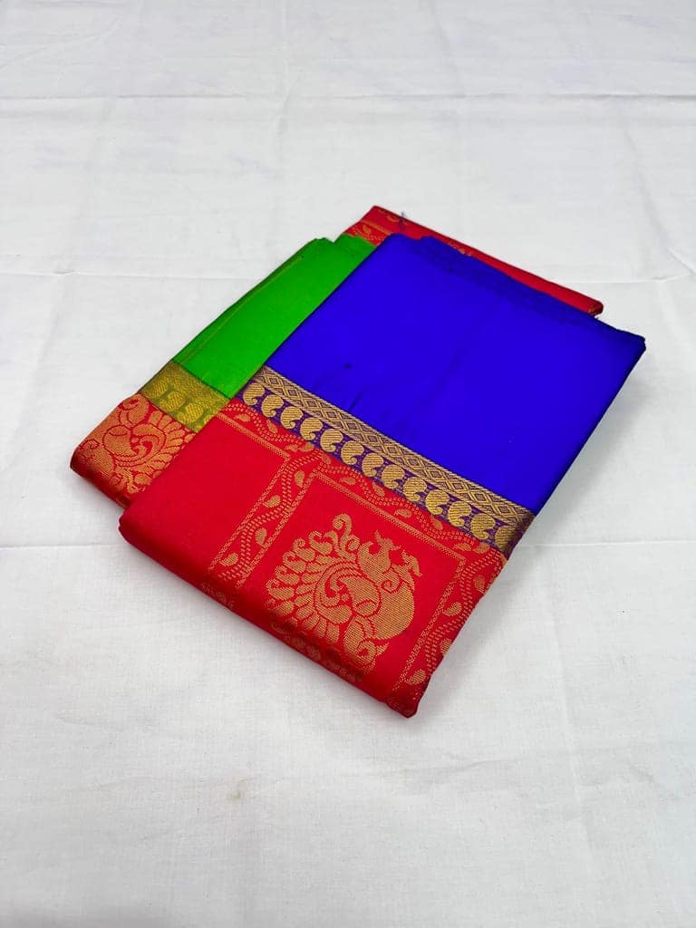 Red with Blue Color Checked Butta Design with Unstitched Blouse view 3