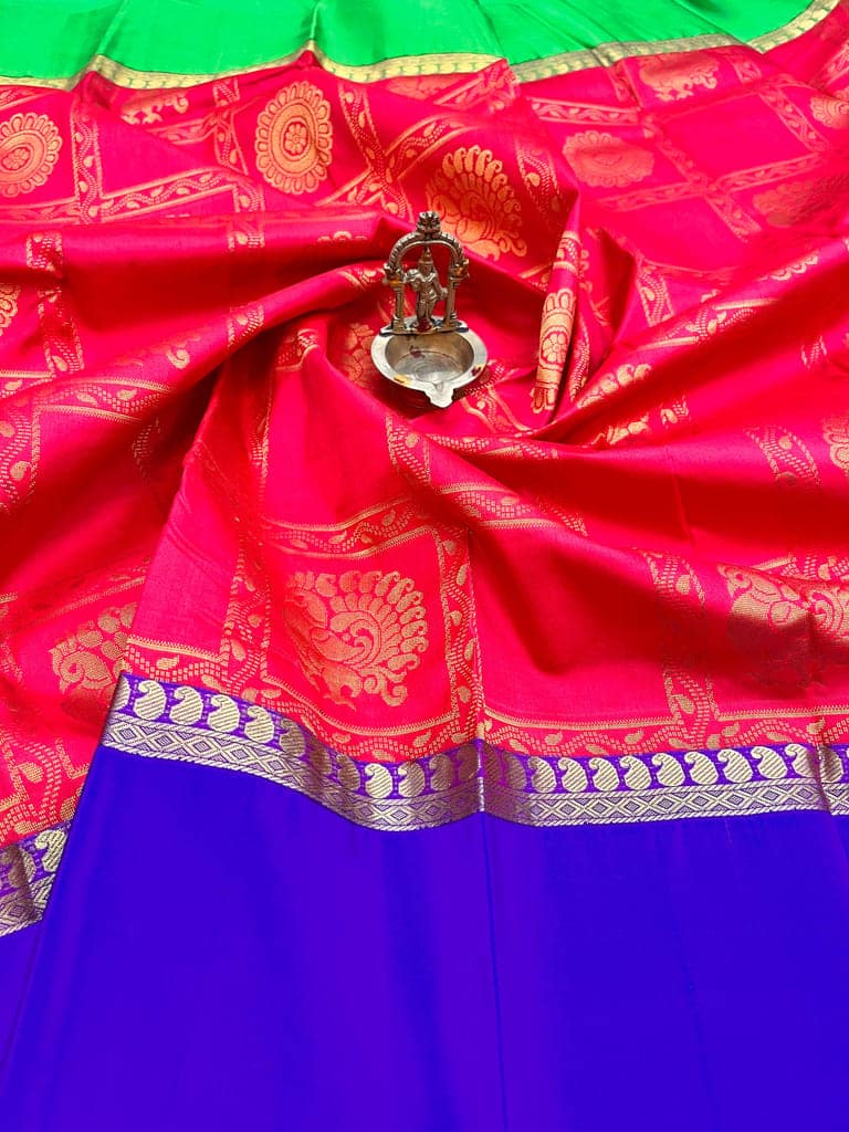 Red with Blue Color Checked Butta Design with Unstitched Blouse view 4