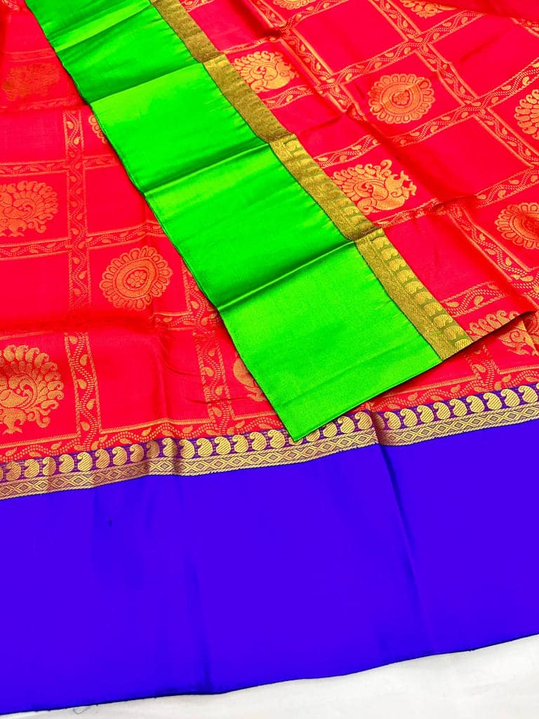 Red with Blue Color Checked Butta Design with Unstitched Blouse view 5