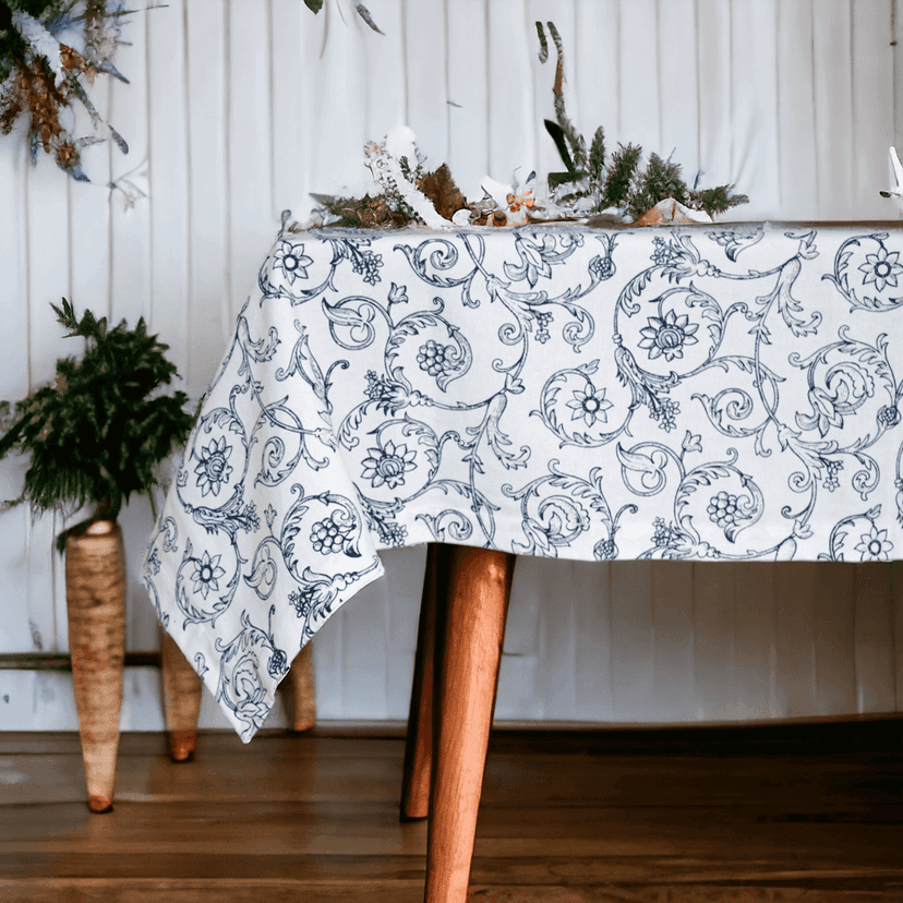 Table cloth - Blue swirl print, sizes available.