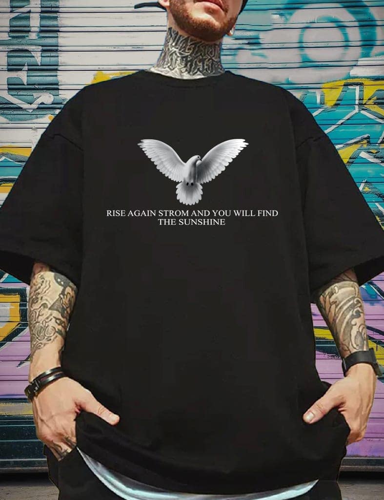 SCOTT FINCHER Black T-Shirt with a Graphic of a Dove and the Words "Rise Again" : AA(ARN)BLACK_262 view 4