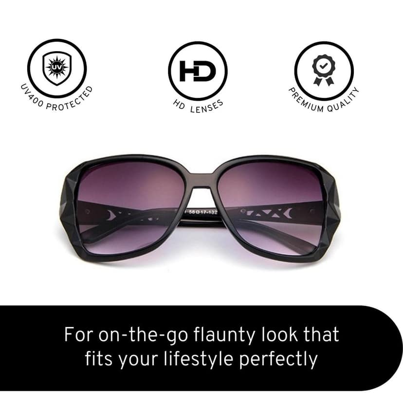 4Flaunt Full Rim Stylish Trending & Latest Vintage Oversized Oval Butterfly Gradient Sunglasses For Women | 100% UV Protected | Large (58-17-132 MM) (C1 - Black) view 4