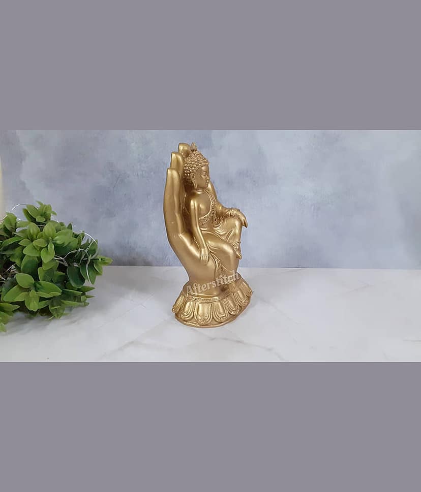 AFTERSTITCH Gautam Buddha Golden Palm Idol Statue for Home Office Living Room Table Decor Showpiece for Garden Decoration Sitting Big Size view 2