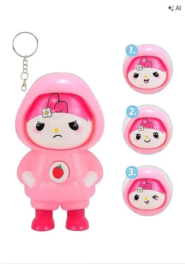 3-in-1 Cute Pink Face Changing Doll Keychain view 4