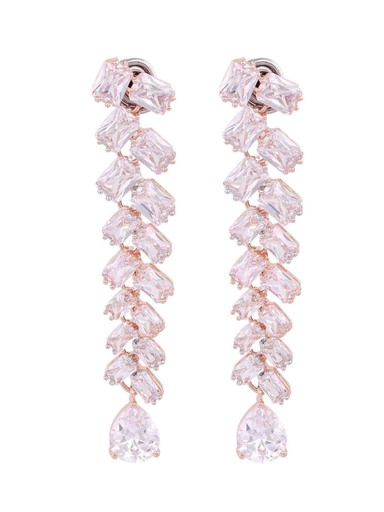 Rose Gold plated AD studded handcrafted dropdown Earrings for girls & women view 2