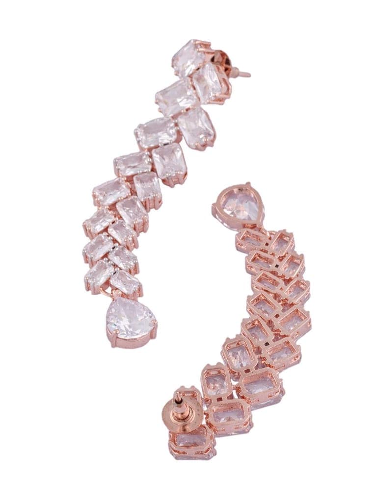 Rose Gold plated AD studded handcrafted dropdown Earrings for girls & women view 3