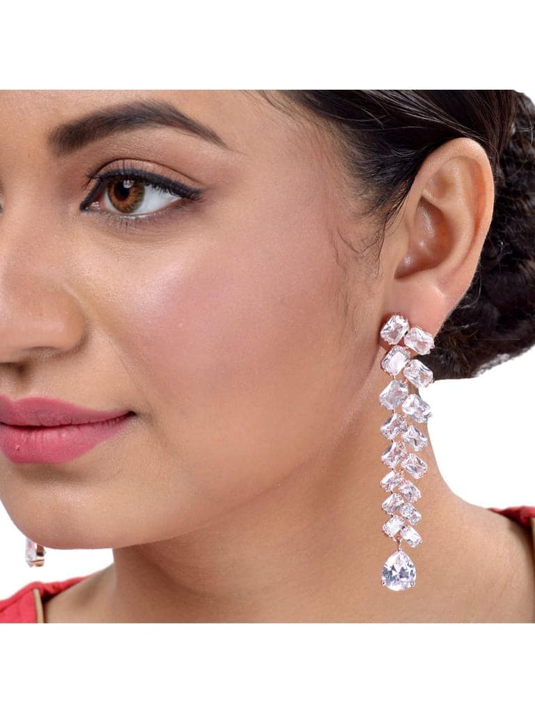 Rose Gold plated AD studded handcrafted dropdown Earrings for girls & women view 5
