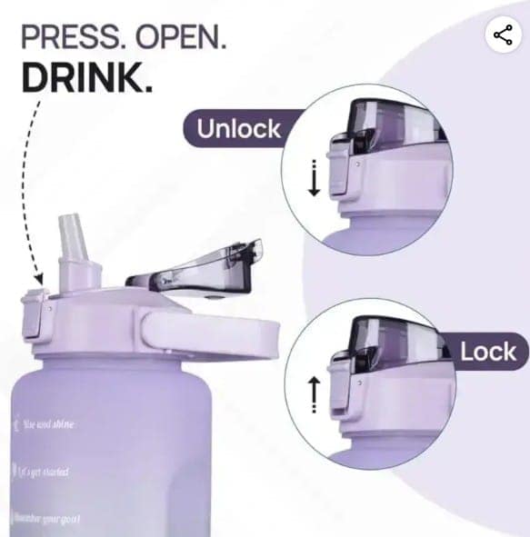 Set of 3 Water Bottle with Motivational Time Marker Leakproof Durable Non-Toxic Bottle (Random Colour) view 2