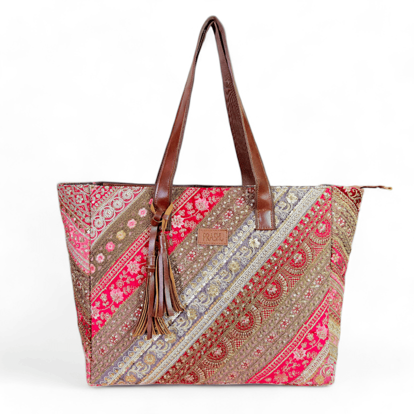 PRASHU Recycled Embroidery Lace Tote Bag Women Handbag For Office, Shopping,Travel & Gifting Shoulder Bag For Women & Girls