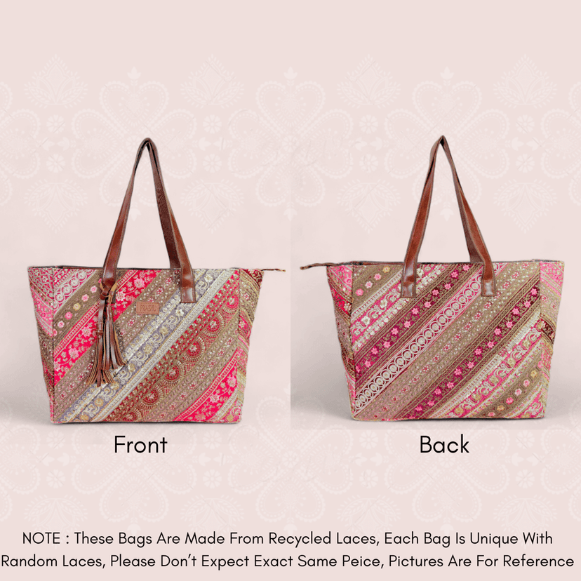 PRASHU Recycled Embroidery Lace Tote Bag Women Handbag For Office, Shopping,Travel & Gifting Shoulder Bag For Women & Girls view 5