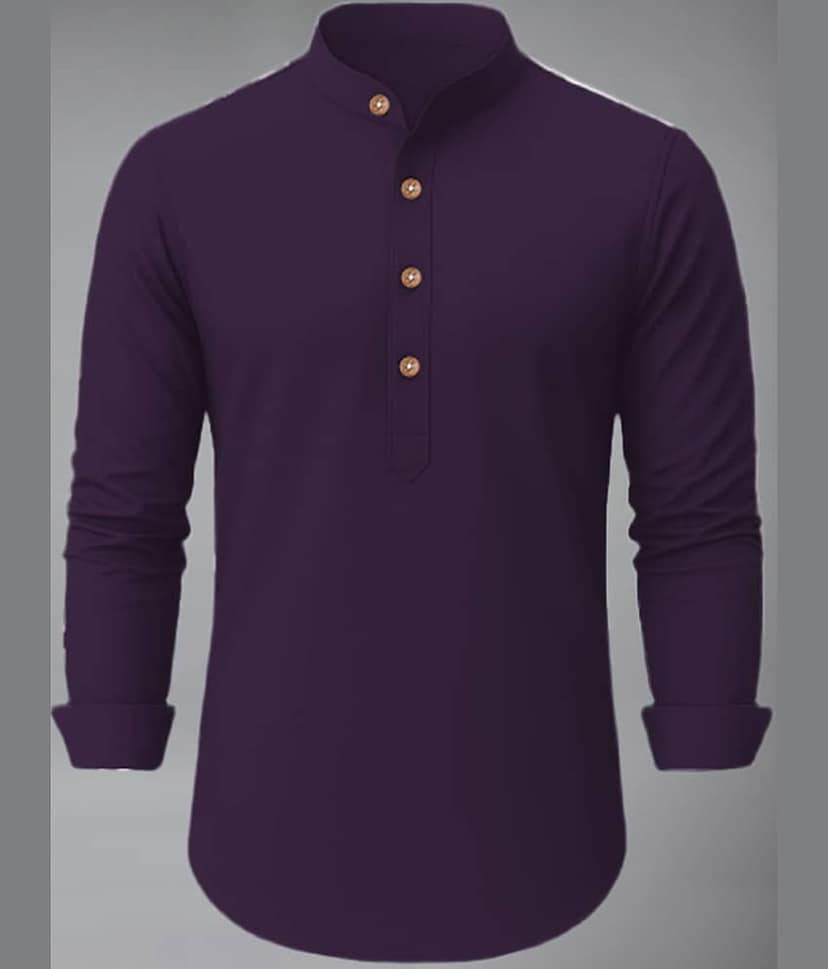 UNI VIBE Cotton Blend Plain Shirt Style Kurta For Men ( Black )