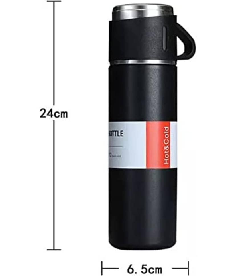 FSN 500ml Stainless Steel Vacuum Insulated Flask Water Bottle with 3 Tea Mug Set with Gift Box for Business Travel view 2