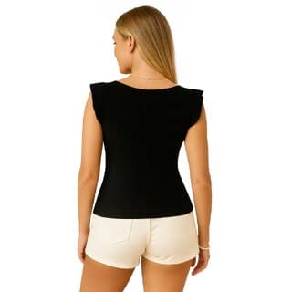ATLIES Women Black Ribbed Square Neck Sleeveless Top view 2