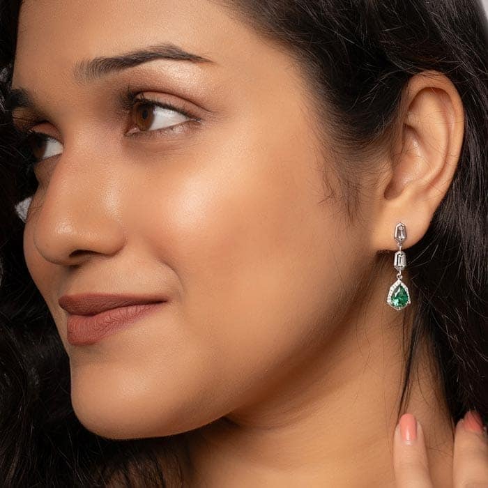 Silver Green Tassel Earrings view 2