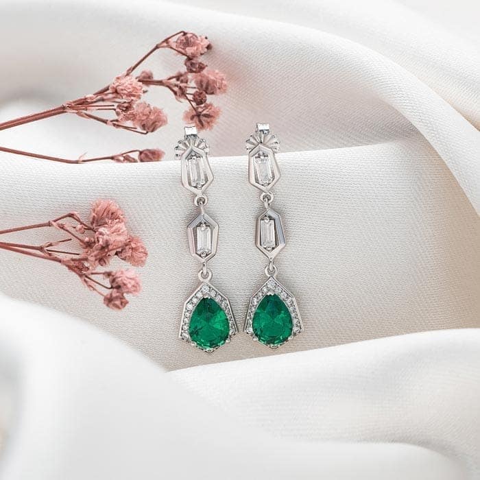 Silver Green Tassel Earrings view 3