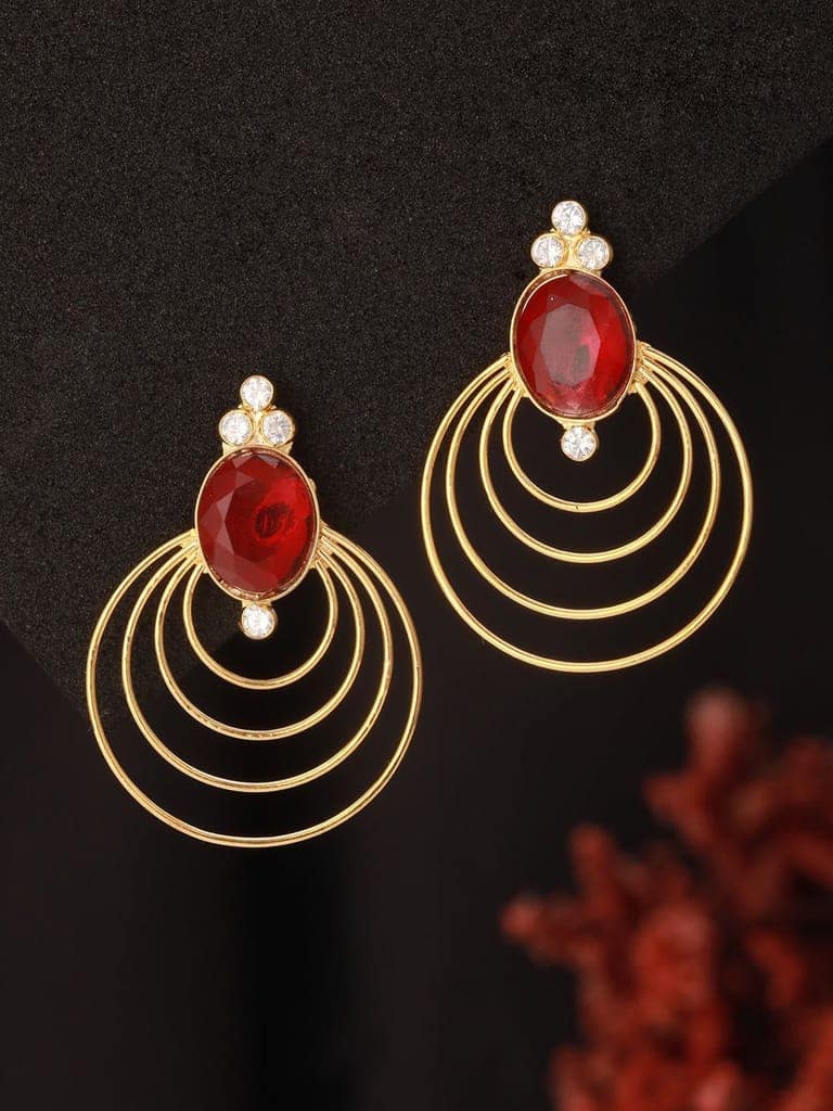 24K Gold Plated Red Ruby Circular Minimal Chunky Chandbali Luxe Studds Earrings view 2