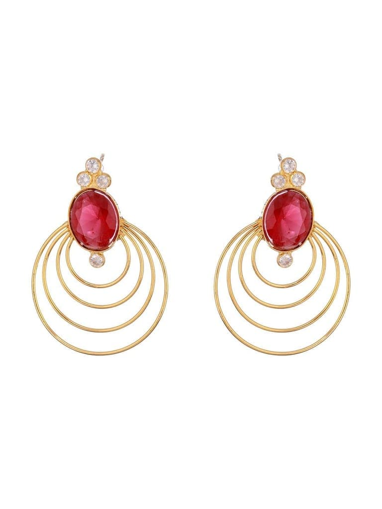 24K Gold Plated Red Ruby Circular Minimal Chunky Chandbali Luxe Studds Earrings view 3