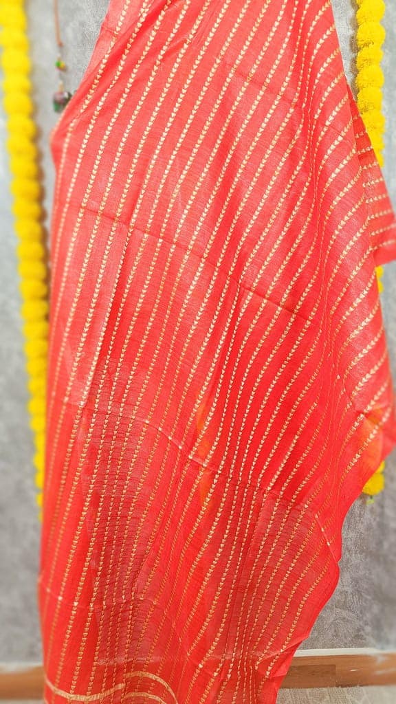 Katan Silk Banarasi Brocade Dupatta Tomato Red Color-4418 view 2