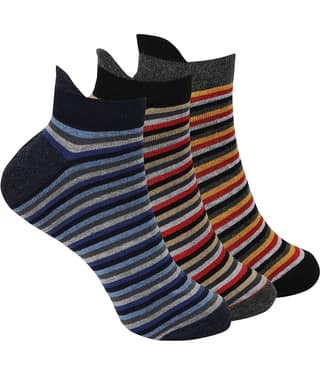 PLAE Cotton Men's Striped Multicolor Low Cut Socks ( Pack of 3 )