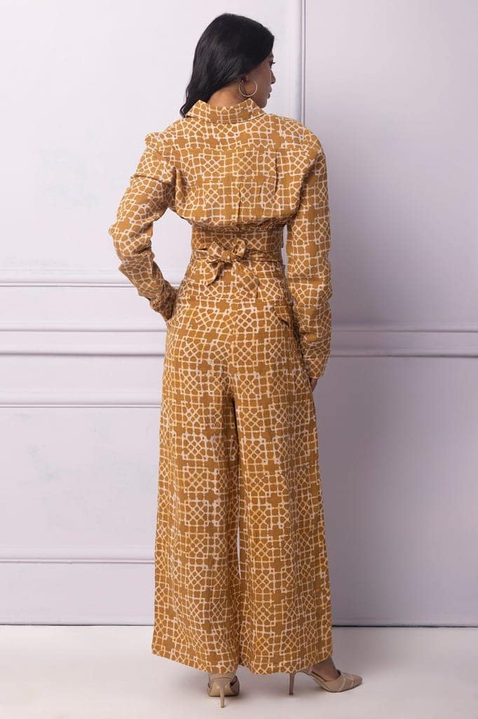 Muddy Yellow Batik Printed Wrap Top view 3