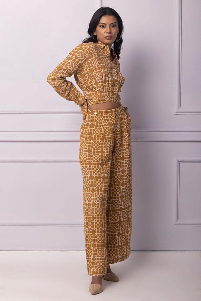 Muddy Yellow Batik Printed Wrap Top view 4