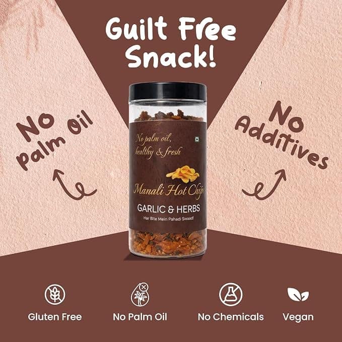 Manali Hot Chips Organic Potato Wafers Garlic & Herbs Flavor 150g | Farm Fresh Thin & Crunchy Crispy Snack | No Palm Oil view 2
