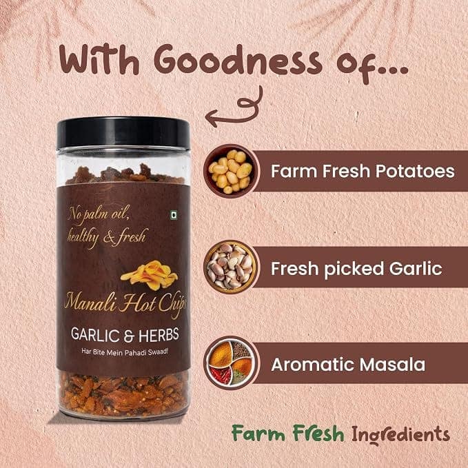 Manali Hot Chips Organic Potato Wafers Garlic & Herbs Flavor 150g | Farm Fresh Thin & Crunchy Crispy Snack | No Palm Oil view 4