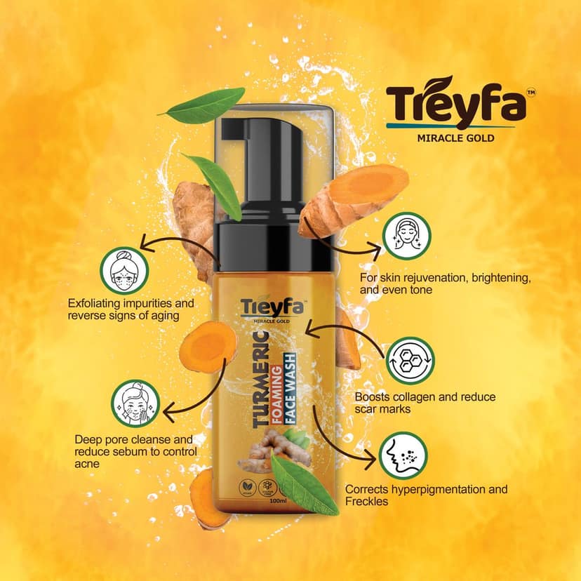 TREYFA Turmeric foaming face wash for Skin Brightening, Tan Removal | All Skin Types Face Wash (100 ml) view 2