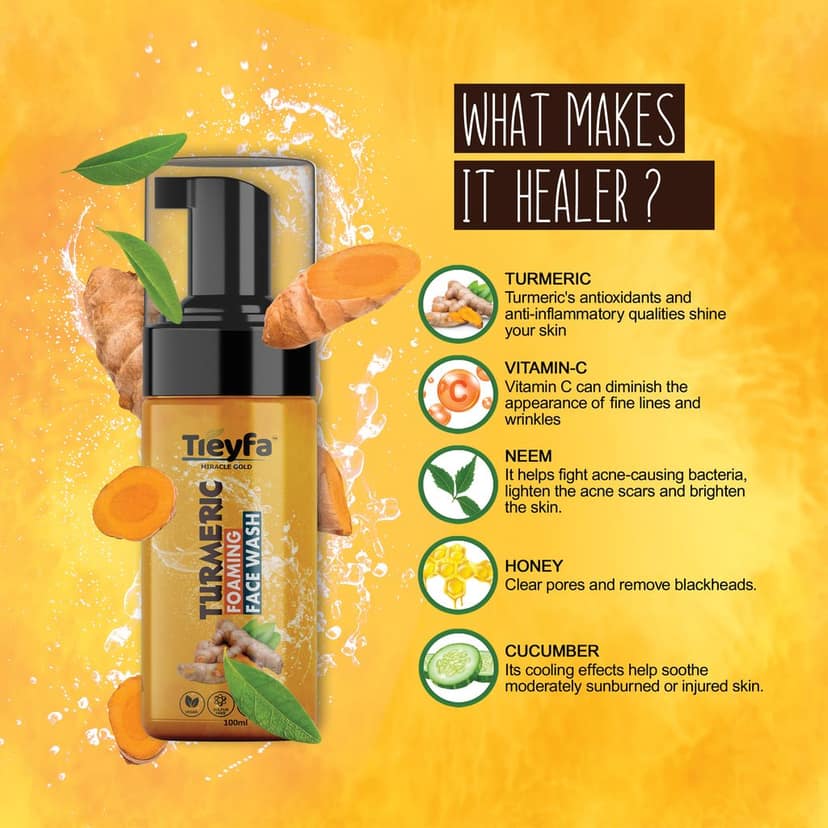 TREYFA Turmeric foaming face wash for Skin Brightening, Tan Removal | All Skin Types Face Wash (100 ml) view 3